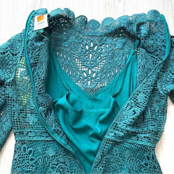 FARM RIO Guipure Lace Long Sleeve Maxi Dress, Dark Green, Size XS, NWT 🇧🇷 - Picture 15 of 16